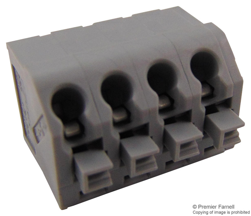 WAGO 250-504 Wire-To-Board Terminal Block, 5 mm, 4 Ways, 20 AWG, 14 AWG, 1.5 mm&sup2;, Push In