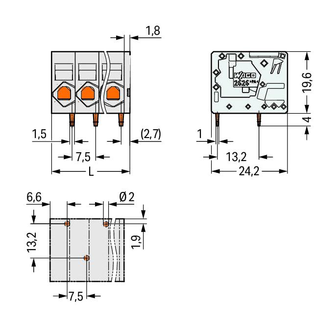 Wago 2626-1102/020-000 Wire-To-Board Terminal Block 7.5 mm 2 Ways 20 AWG 8 10 mm&sup2; Push In New