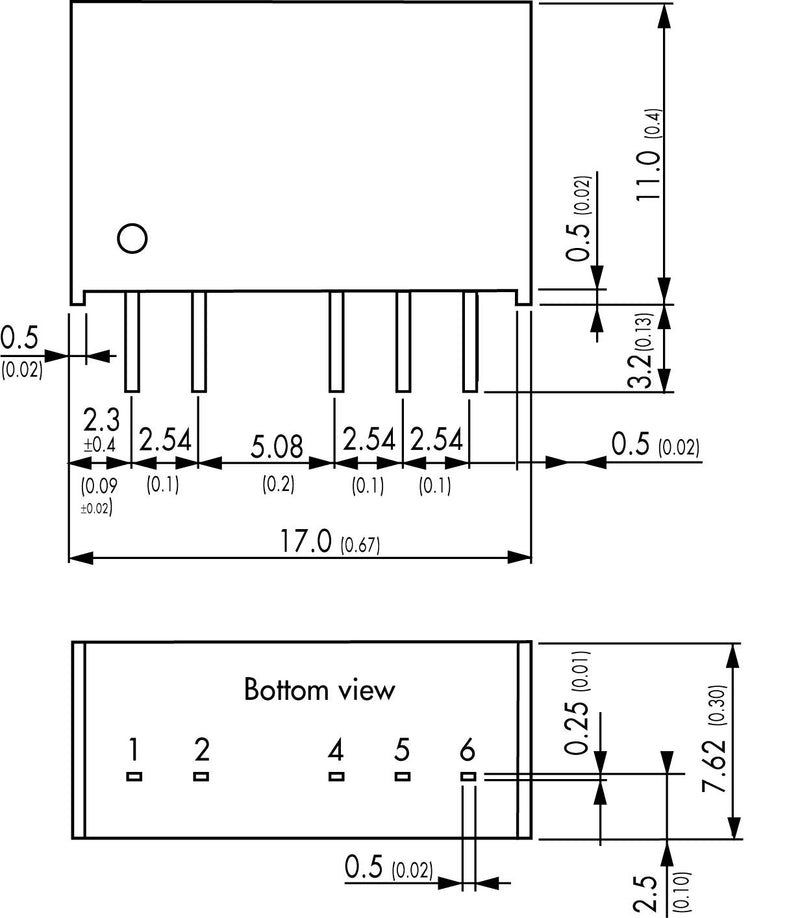 Traco Power TMR 1-2423 Isolated Through Hole DC/DC Converter ITE 2:1 1 W 2 Output 15 V 33 mA