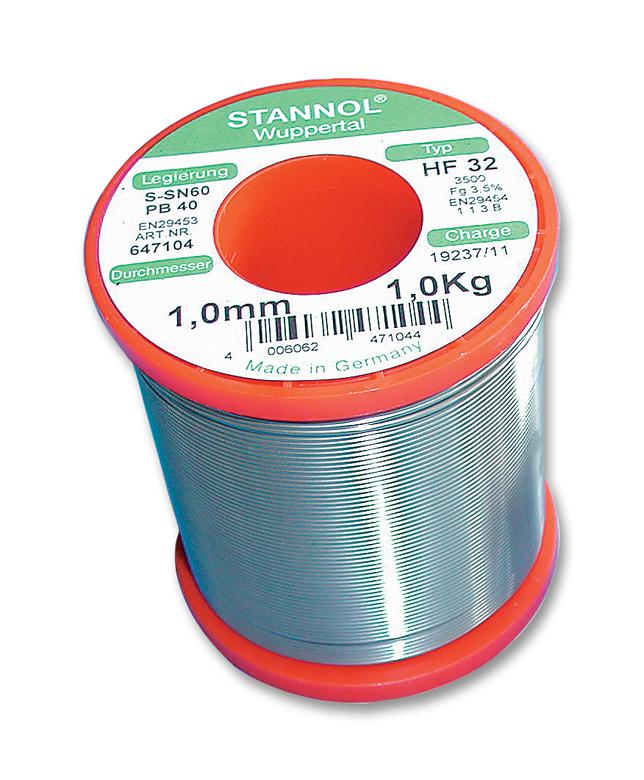 STANNOL HF32 3500 1,0MM 1KG Solder Wire, 304 Flux, 1mm Diameter, 183&deg;C, 1 kg