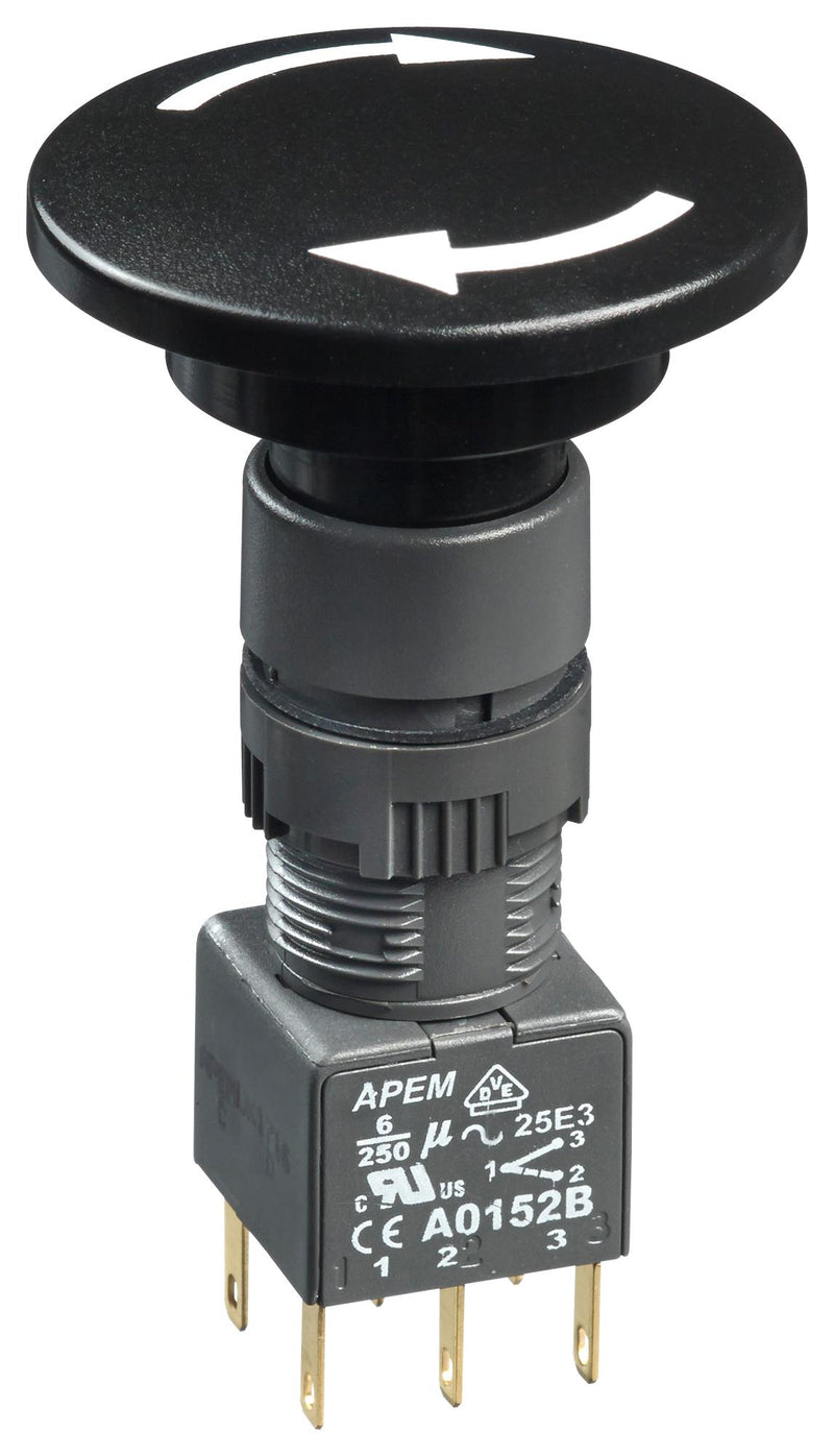 Apem A01MXA+A0152B Industrial Pushbutton Switch Push-Pull Mushroom Dpdt A01 Series Quick Connect Solder IP65