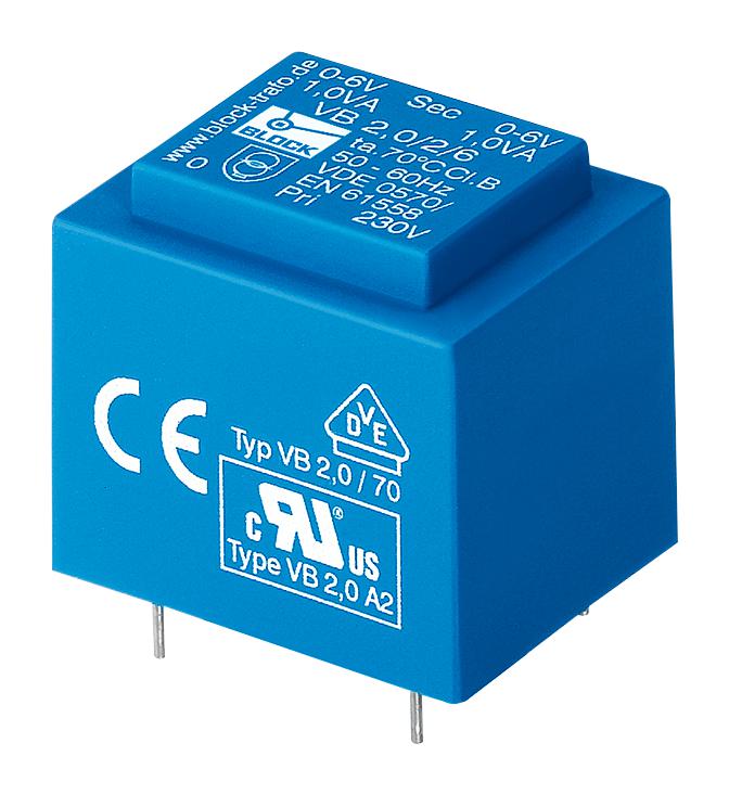 Block VB1.5/2/6 VB1.5/2/6 PCB Transformer Class II Encapsulated Safety Isolating 230V 2 x 6V 1.5 VA 50Hz / 60Hz