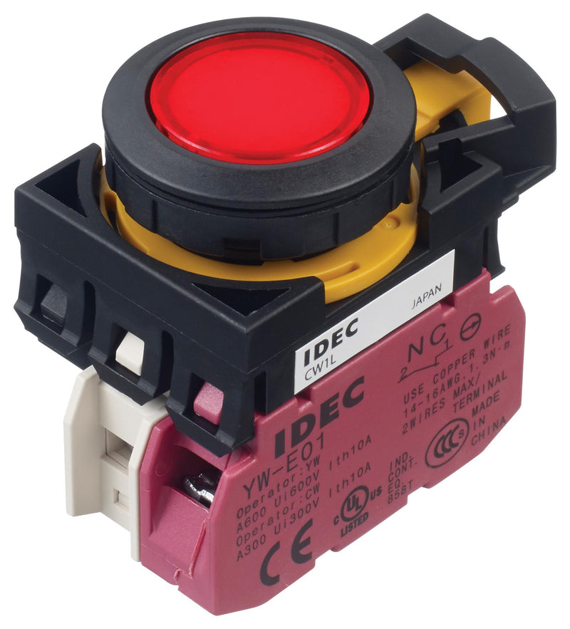 Idec CW1L-M1E01Q4R Illuminated Pushbutton Switch Flush Silhouette CW Series SPST-NC Momentary Spring Return 10 A