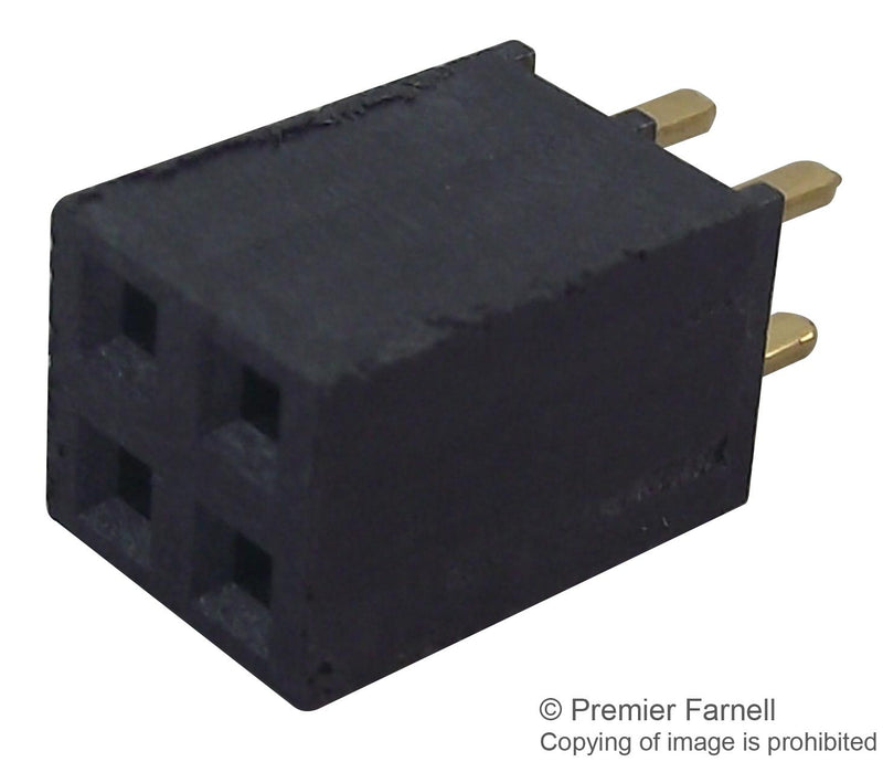 SAMTEC SSW-102-01-G-D Board-To-Board Connector, Dual, 2.54 mm, 4 Contacts, Receptacle, SSW Series, Through Hole, 2 Rows