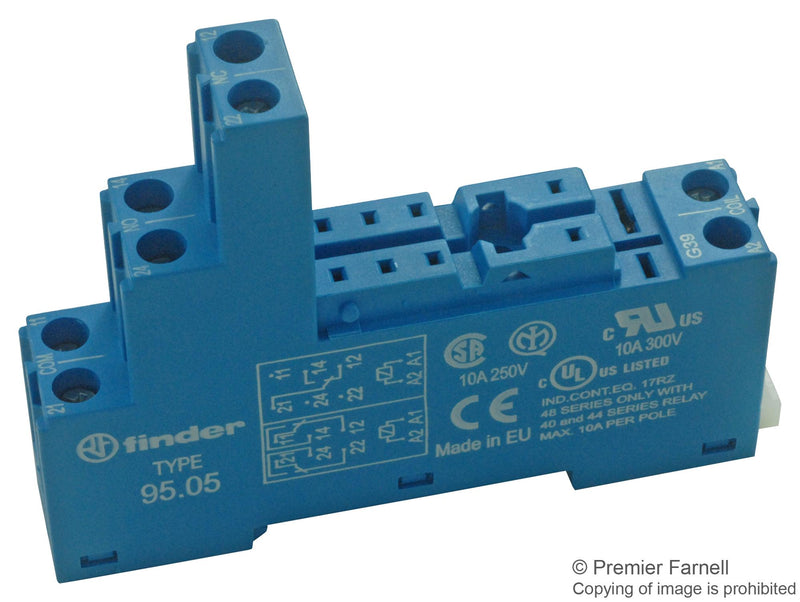 Finder 95.05 Relay Socket DIN Rail Panel Screw 8 Pins 10 A 250 V 40 Series