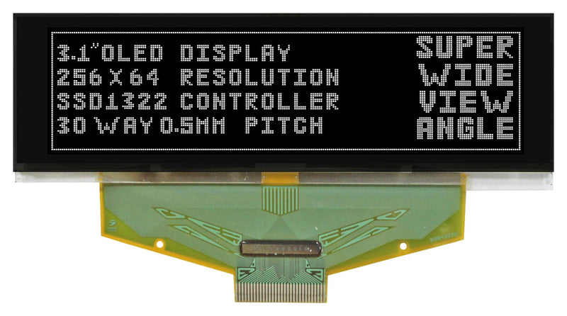 Midas MCOT256064B1A-WM Graphic Oled 256 x 64 Pixels White on Black 5V Parallel Serial 88mm 27.8mm -35 &deg;C