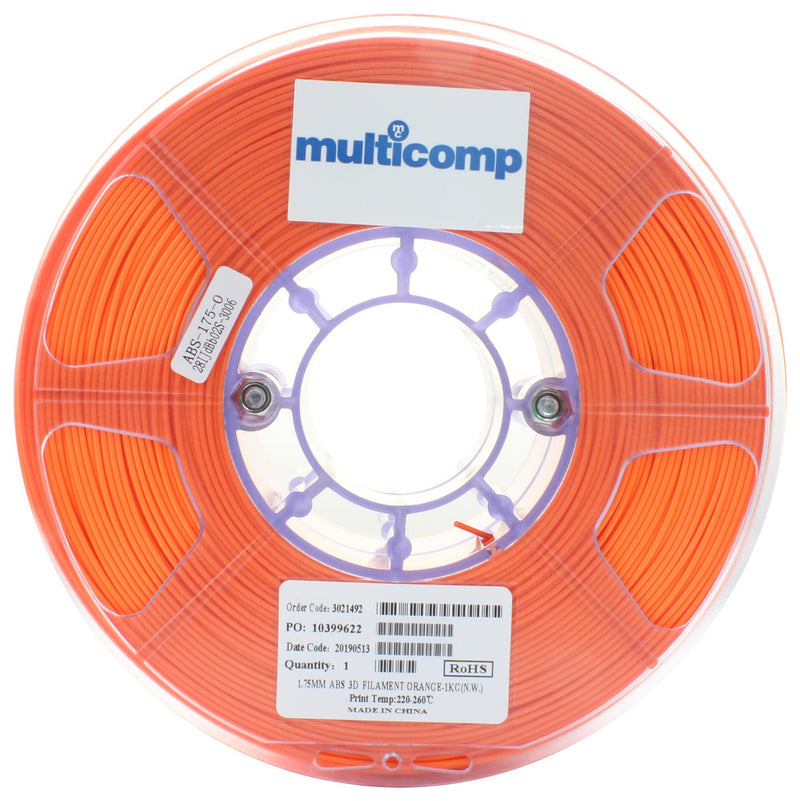 Multicomp MC011441 3D Printer Filament ABS 1.75 mm Orange 260 &deg;C Melting Temp