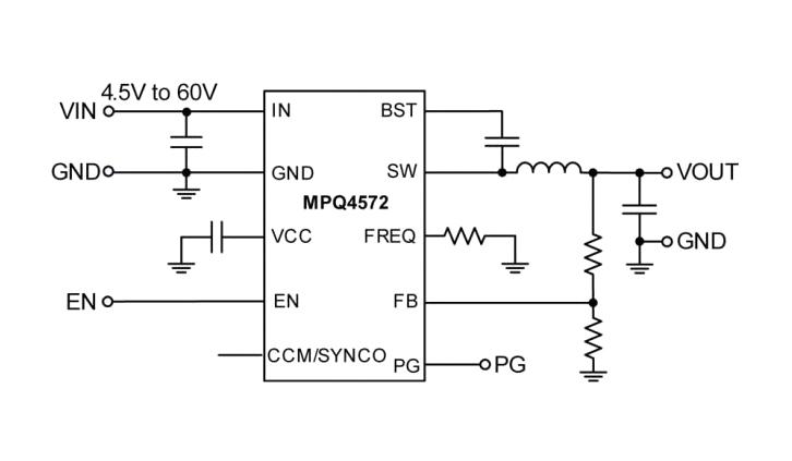 Monolithic Power Systems (MPS) MPQ4572GQB-P DC-DC Switching Synchronous Buck Regulator Adjustable 4.5-60 V in 1-54 / 2 A out QFN-12