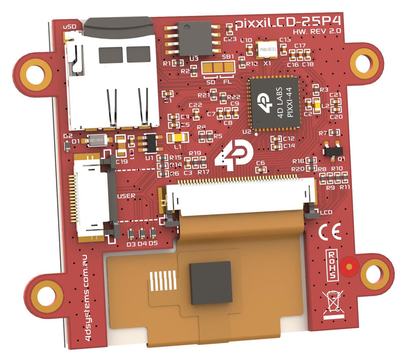 4D Systems PIXXILCD-25P4-CTP PIXXILCD-25P4-CTP HMI Panel LCD TFT Display 280 cd/m2 240 x Pixels 15 Way FPC