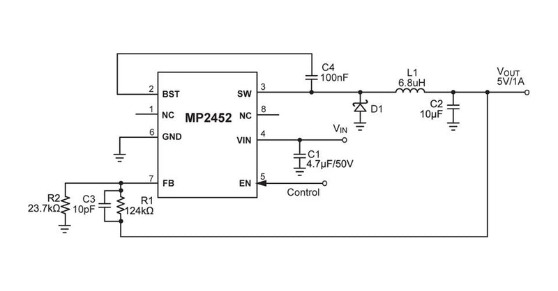 Monolithic Power Systems (MPS) MP2452DD-LF-P DC-DC Switching Buck (Step Down) Regulator 3.3V-36V in 794mV to 33V out 1A 1MHz QFN-EP-8 New