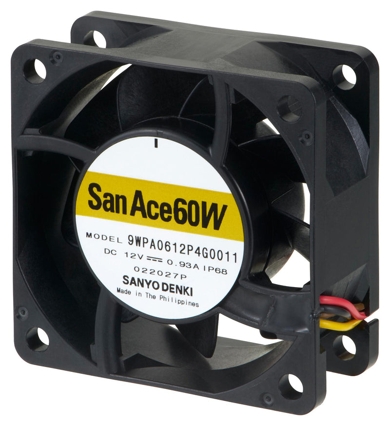 Sanyo Denki 9WPA0612P4G001 DC Axial Fan 12 V Square 60 mm 25 Ball Bearing 53.7 CFM