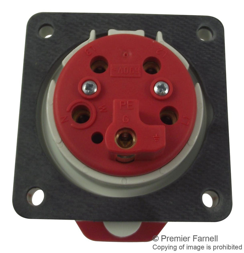 WALTHER 430 32A 400V 3P+N+E Panel Mount Power Socket, IP44 Red