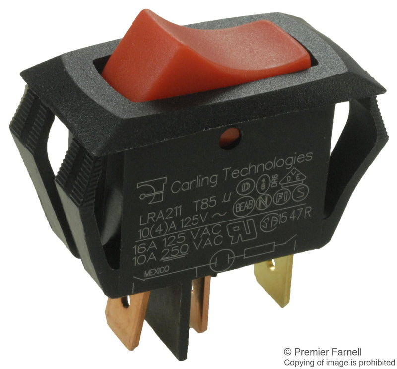 CARLING TECHNOLOGIES LRA211-RS-B/125N SWITCH, ROCKER, SPST, 16A, 250V, RED