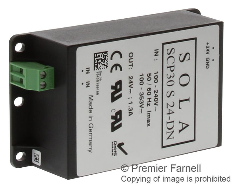 SOLAHD SCP30S24-DN AC-DC CONVERTER, DIN RAIL, 1 O/P, 30W, 1.3A, 24V