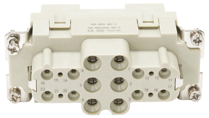 Multicomp PRO MP009604 Heavy Duty Connector Combination 40A/10A MP-HK Inserts Insert 18+PE Contacts 16B Receptacle