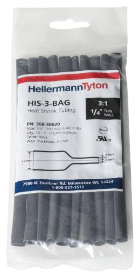 HELLERMANNTYTON 308-30620 HEAT SHRINK TUBING, 6.4MM, BLACK