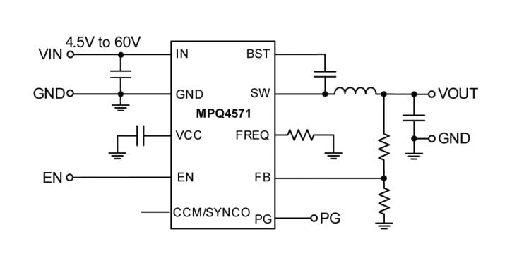 Monolithic Power Systems (MPS) MPQ4571GQB-AEC1-P DC-DC Switching Step-Down Regulator Adjustable 4.5V to 60V in 1V 54V out 1A QFN-12