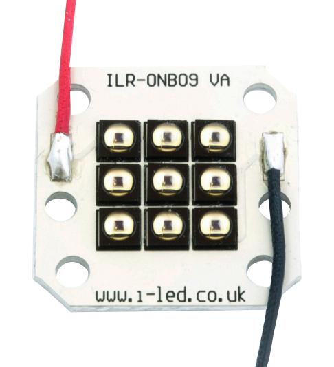 Intelligent LED Solutions ILR-IW09-85ML-SC201-WIR200. IR Module 9 Chip 850 nm 5.94 W/Sr Square PCB/M3 Hole 15.75 V 200 mm Red & Black New