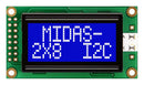 MIDAS MC20805A6W-BNMLWI-V2 Alphanumeric LCD, 8 x 2, White on Blue, 5V, I2C, English, Japanese, Transmissive