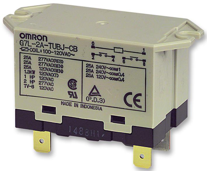 OMRON ELECTRONIC COMPONENTS G7L-2A-TUB-80-CB AC200/240 General Purpose Relay, G7L Series, Power, Non Latching, DPST-NO, 240 VAC, 25 A