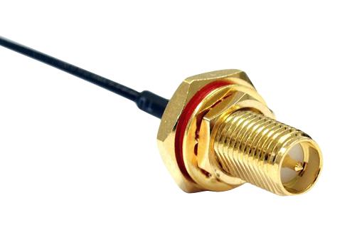 Multicomp PRO MP005940 RF / Coaxial Cable Assembly 5G IP47 SMA RP Bulkhead Jack to 90&deg; MHF I Plug 1.37mm 50 ohm