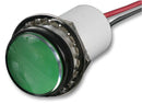 DIALIGHT 557-1605-203F LED Panel Mount Indicator, Watertight, Green, 24 VDC, 17.463 mm, 16 mA, 1000 foot lambert