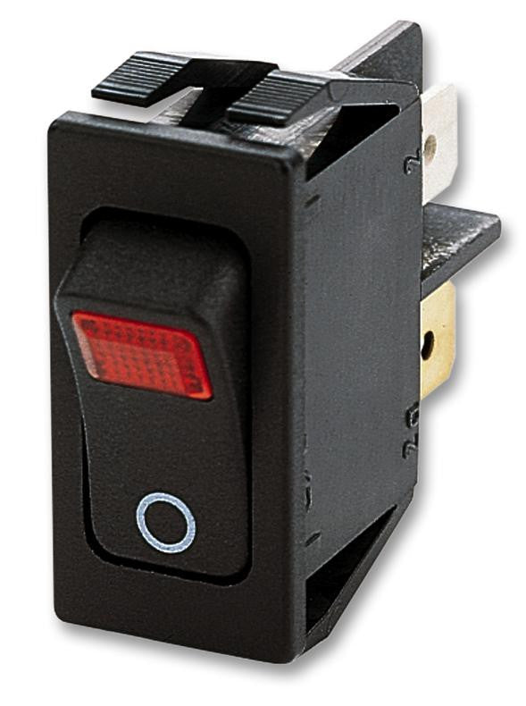 MARQUARDT 1555.3102 Rocker Switch, Illuminated, DPST, Off-On, Black, Panel, 20 A