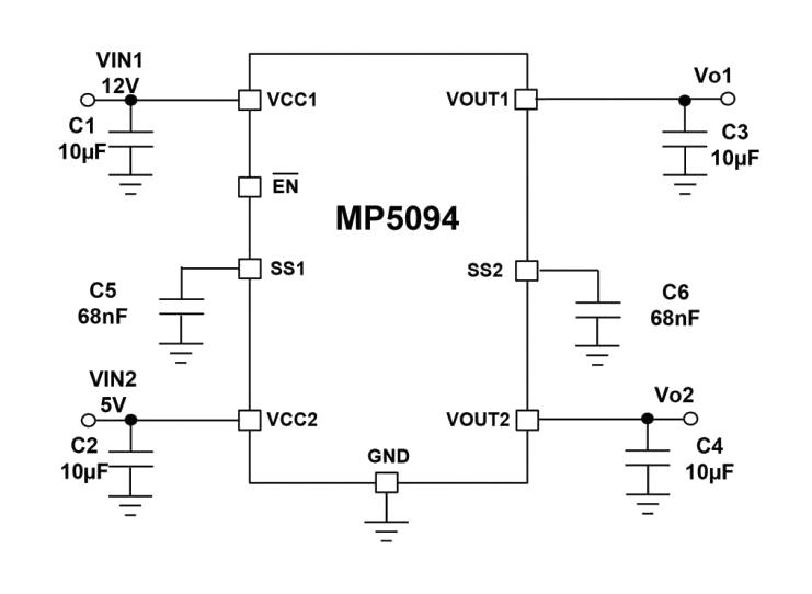 Monolithic Power Systems (MPS) MP5094GJ-Z Load Distribution Switch Active Low 2 Outputs 12 V Input 4 A 0.05 ohm TSOT-23-8 New