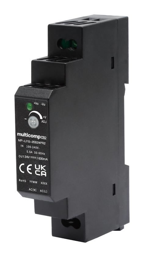 Multicomp PRO MP-LI15-20B24PR2 AC/DC DIN Rail Power Supply (PSU) ITE 1 Output 15.2 W 24 VDC 630 mA