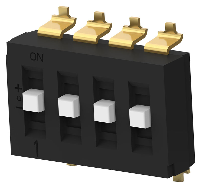 Alcoswitch - TE Connectivity TDS04SGNNTR04 DIP / SIP Switch Raised Type 4 Circuits SP3T SMD TDS Series Unsealed 24 V