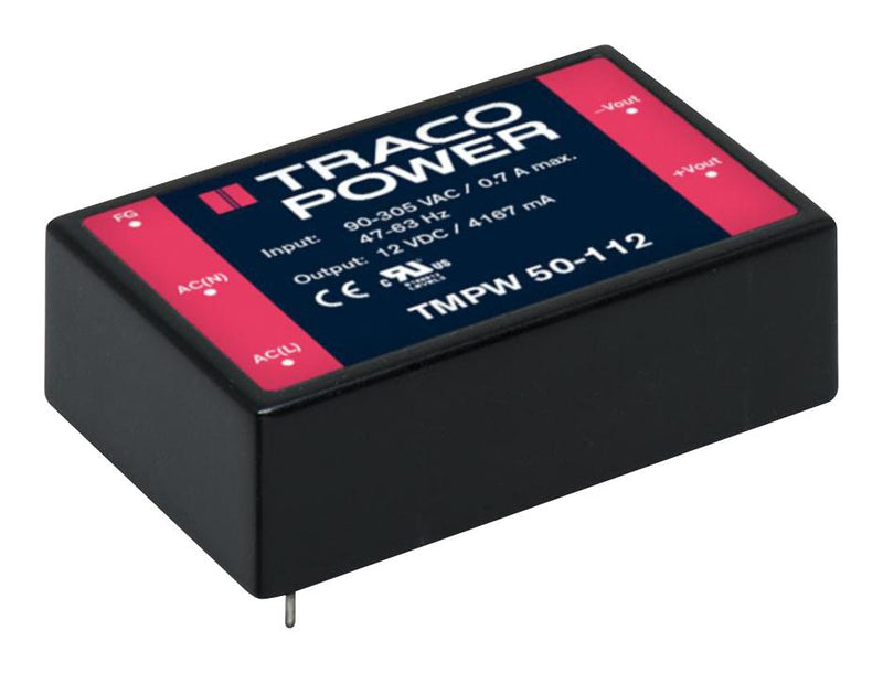 Traco Power TMPW 50-112 Tmpw AC/DC PCB Mount Supply (PSU) 100 to 250VDC ITE & Household 1 Output 50 W 12 V 4.167 A