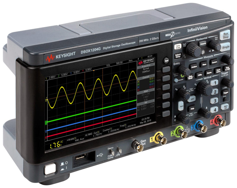 Keysight Technologies DSOX1204G+D1200BW2A Digital Oscilloscope Infiniivision 1000 X-Series 4 Channel 200 MHz 1 Gsps Mpts 1.7 ns