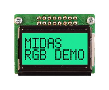 Midas MD20805B6W-FPTLRGB MD20805B6W-FPTLRGB Alphanumeric LCD 8 x 2 Black on RGB 5V Transflective