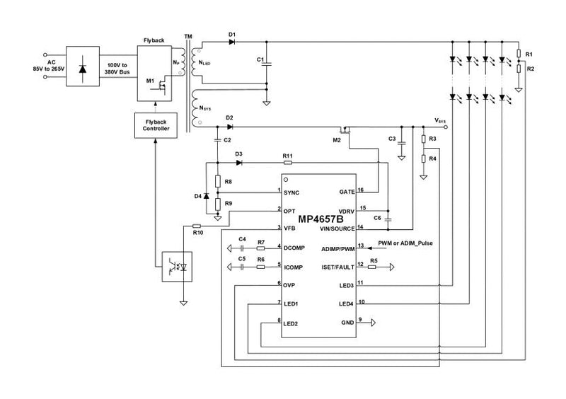 Monolithic Power Systems (MPS) MP4657BGS-P LED Driver AC / DC -40 to 125 &deg;C 4 Outputs Flyback 350 kHz SMD SOIC-16