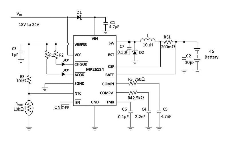 Monolithic Power Systems (MPS) MP26124GR-P Battery Charger for 4 Cells of Li-Ion 24V Input 16.8V/2A Charge QFN-EP-16 New