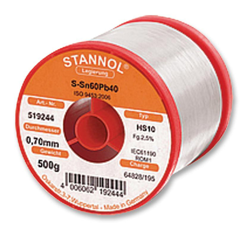 STANNOL HS10 2510 0,5MM 500G Solder Wire, 362 Flux, 0.56mm Diameter, 183&deg;C, 500g