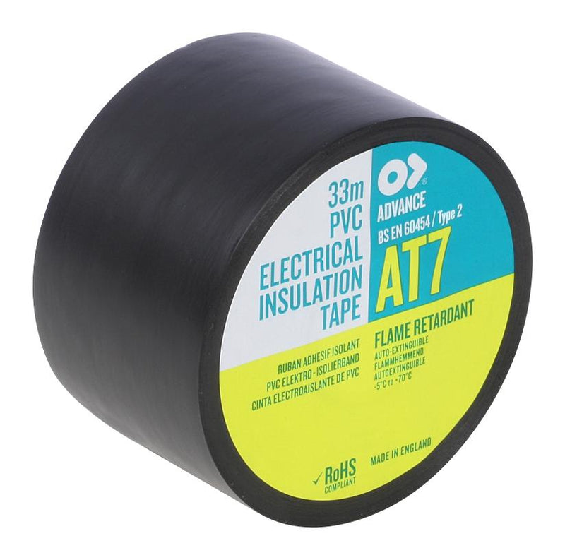 Advance Tapes AT7 BLACK 33M X 50MM AT7 Black 50MM Electrical Insulation Tape PVC (Polyvinyl Chloride) 50 mm x 33 m