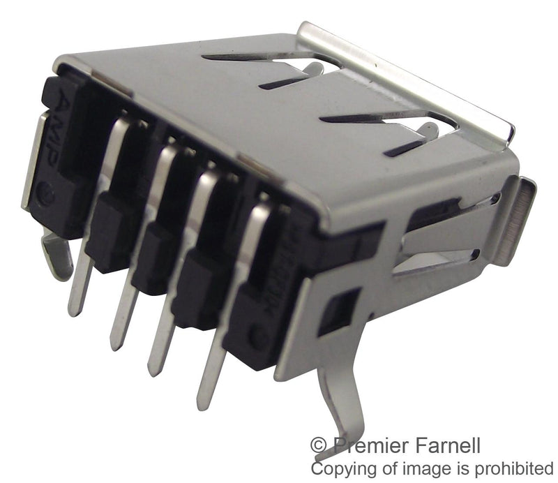 AMP - TE Connectivity 292303-1 USB Connector Type A 2.0 Receptacle 4 Ways Through Hole Mount Right Angle