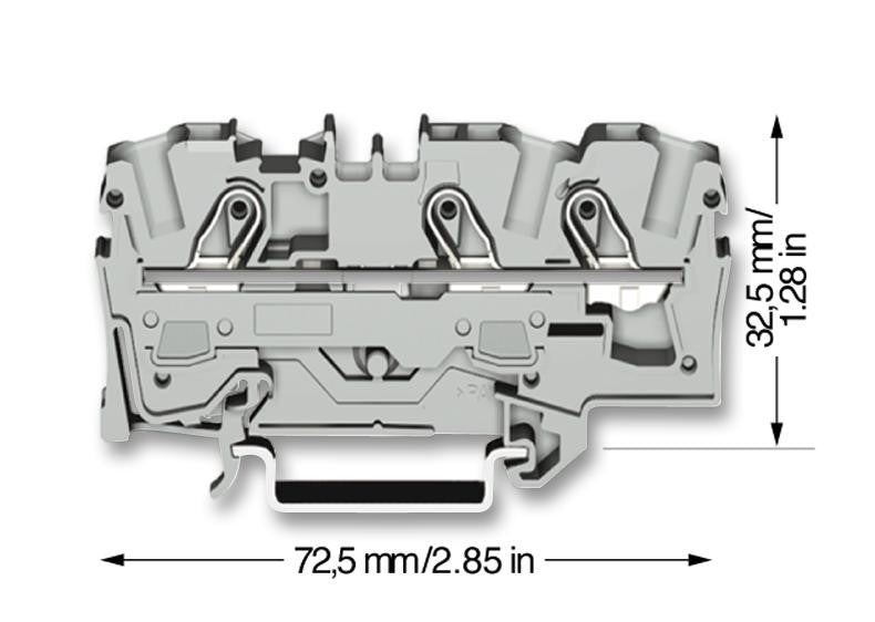 WAGO 2006-1301 3 Way 41A 800V DIN Rail Mount Terminal Block, 20-8AWG, 6mm&iuml;&iquest;&frac12; - Grey