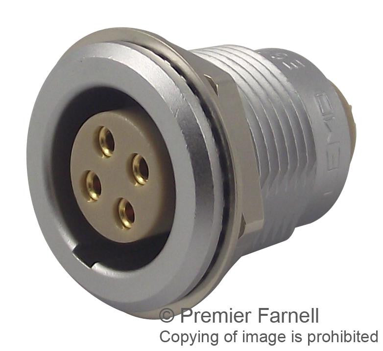 LEMO EGG.2B.304.CLL Circular Connector, 2B Series, Panel Mount Receptacle, 4 Contacts, Solder Socket, Push-Pull