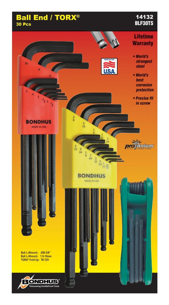 BONDHUS 14132 TOOLS, SETS HEX BITS, 30 PIECES