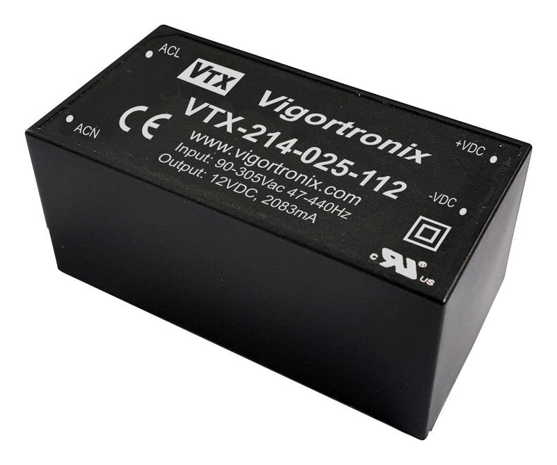 Vigortronix VTX-214-025-124 AC/DC PCB Mount Power Supply (PSU) 120 to 430VDC ITE Household &amp; Transformers 1 Output 25 W