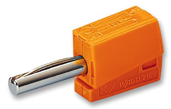 WAGO 215-211 Banana Test Connector, 4mm, Plug, Cable Mount, 20 A, 42 V, Orange