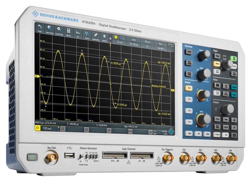 Rohde &amp; Schwarz RTB2K-COM4 BUNDLE (RTB2004+B243+B1+PK1) MSO / MDO Oscilloscope RTB2000 Series 4+16 Channel 300 MHz 1.25 Gsps 10 Mpts