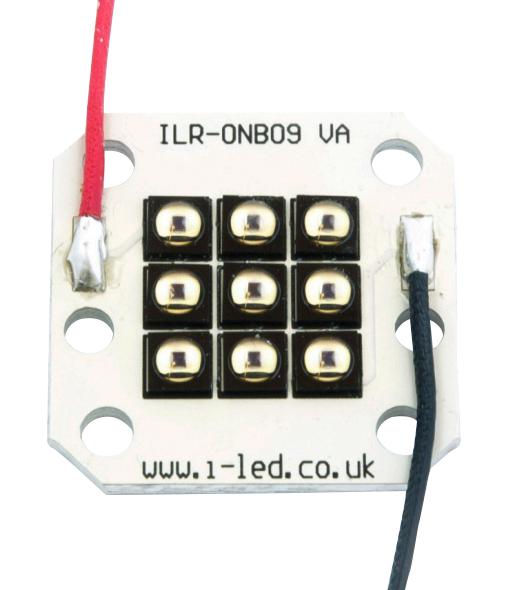 Intelligent LED Solutions ILR-IO09-94SL-SC201-WIR200. IR Module 9 Chip 940 nm 8.91 W/Sr Square PCB/M3 Hole 26.1 to 30.6 V 200 mm Red & Black New