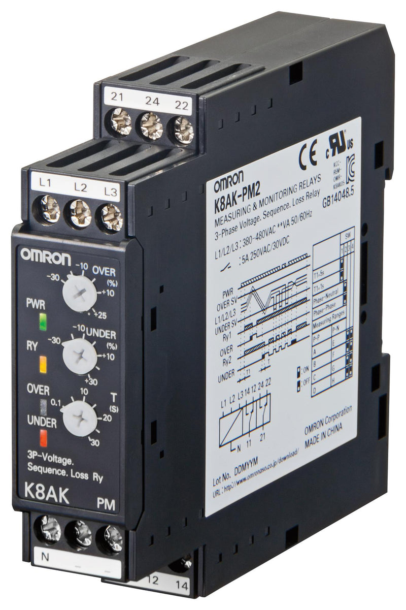 Omron K8AKPM2 Phase Monitoring Relay Loss K8AK Series Spdt 5 A DIN Rail Screw