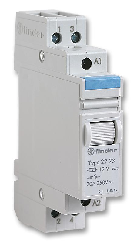 Finder 22.23.9.012.4000 Power Relay Non Latching SPST-NO SPST-NC 12 VDC 20 A 22 Series DIN Rail DC