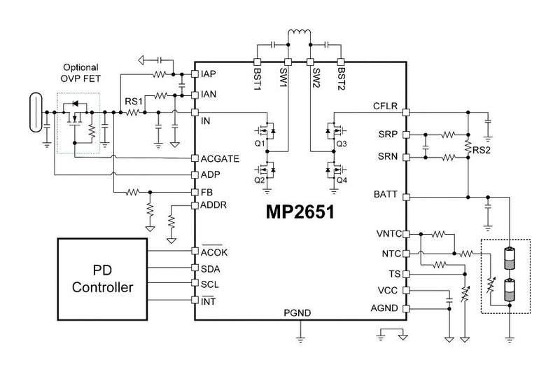 Monolithic Power Systems (MPS) MP2651GVT-0000-P Battery Charger 4 Cell of LiFePO4 Li-Ion 22 V Input 4.67 V/6 A Tqfn 30Pin