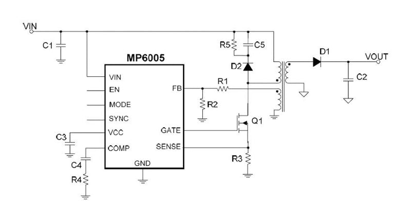 Monolithic Power Systems (MPS) MP6005GK-P DC/DC Controller Flyback 8V to 80V Supply 1 Output 70% Duty Cycle 250 kHz MSOP-10