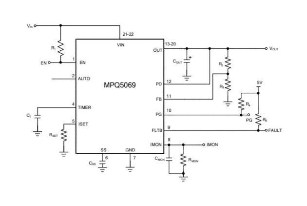 Monolithic Power Systems (MPS) MPQ5069GQV-AEC1-P Battery Protector Over Current AEC-Q100 6 V to 28 QFN-22 -40 &deg;C 125